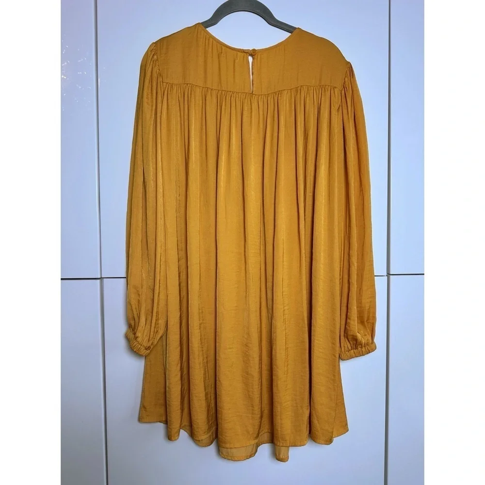 Kimchi Blue Long Sleeve Satin Baby Doll Mini Dress Orange Yellow Romantic Medium